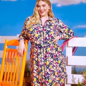 Modcloth Floral Groovy Meets Country Western Pearl Snap Shirt Dress Size‎ Large